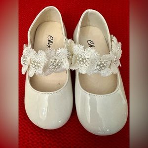 Little Kid Beige Patent “Leather” Mary Janes